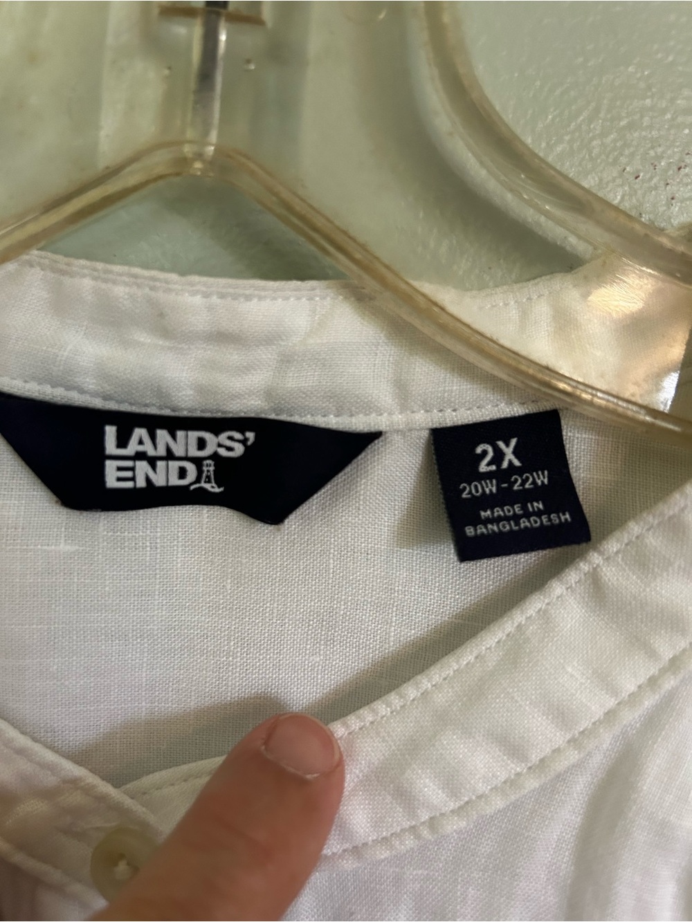Lands' End Women's White Linen Band-Collar Button-Up Shirt W/ Pockets Oversized - Picture 6 of 8
